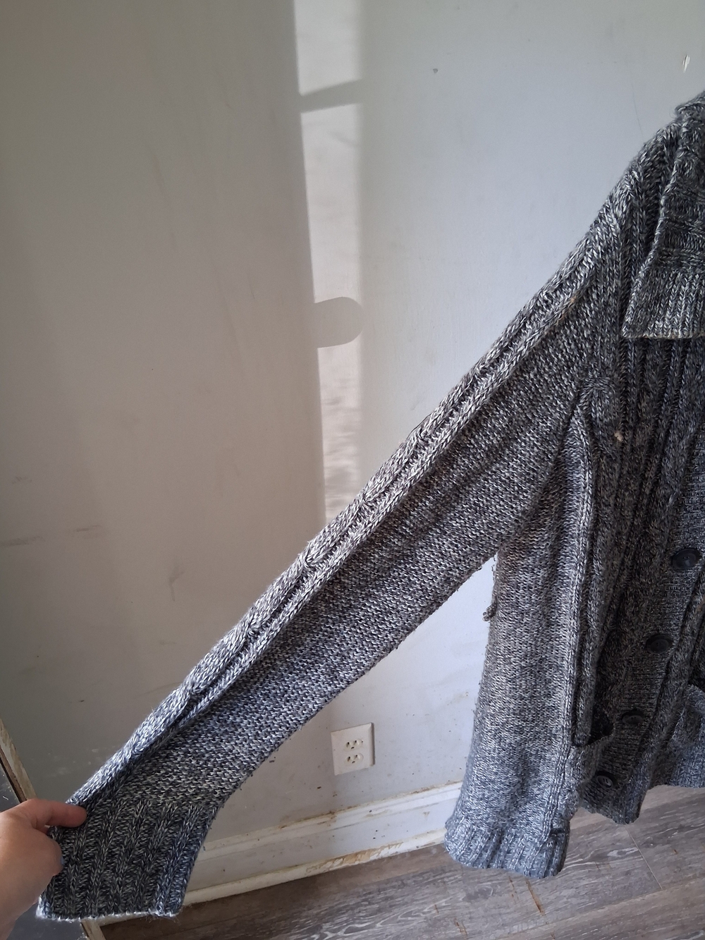 SHEIN Gray Cable-Knit Button Cardigan Sweater - Picture 3 of 4